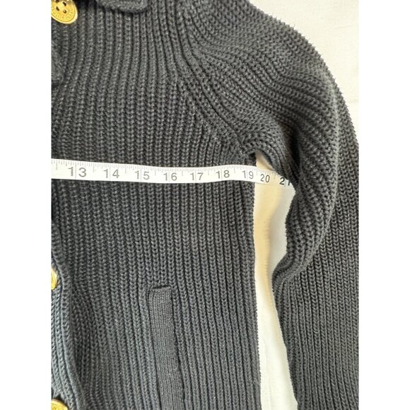 Lauren Ralph Knit Cardigan Black Cotton M Gold Button - Picture 6 of 9